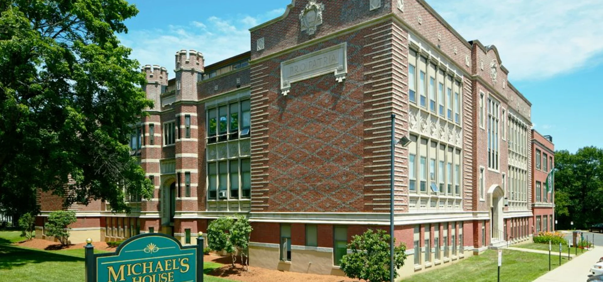 Michael's House building exterior and green sign