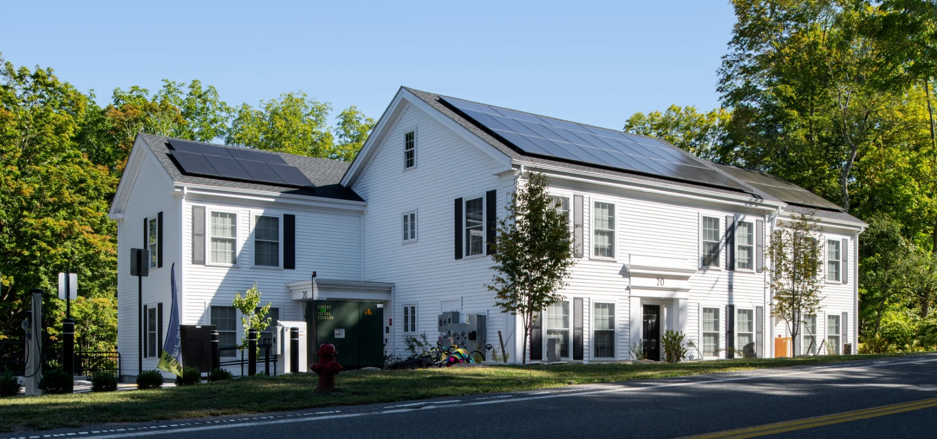 Amethyst Brook building exterior with solar panels on roof