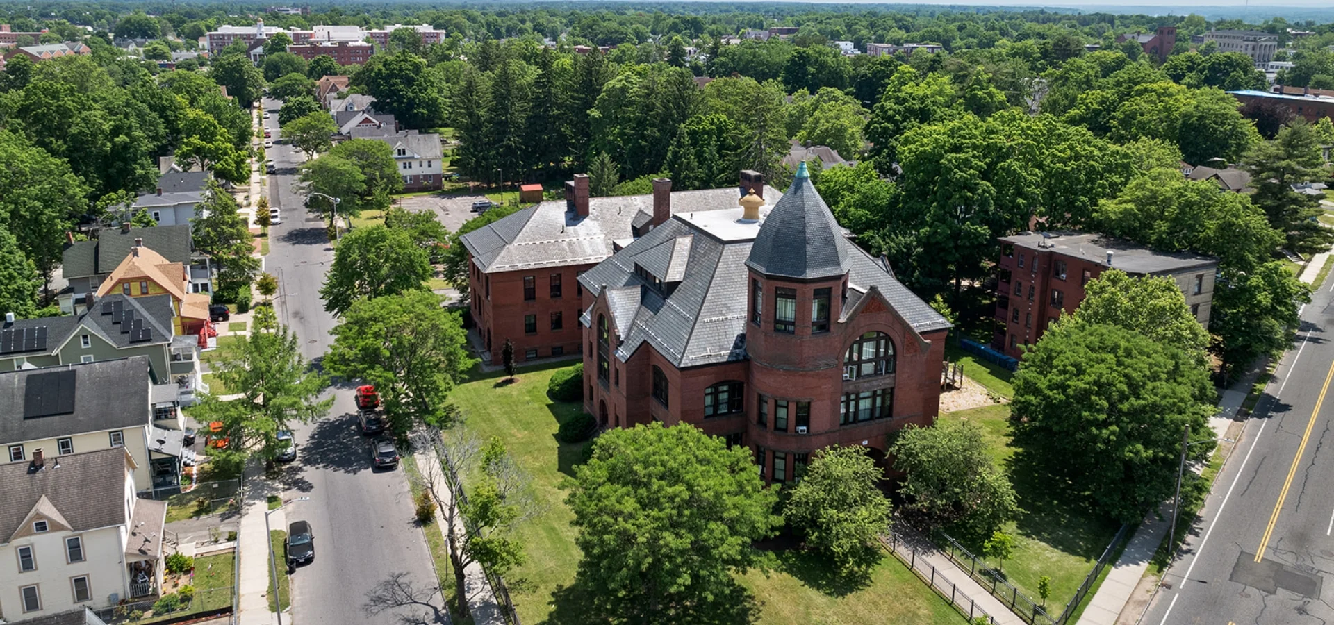 aerial view of Tapley Court building exterior